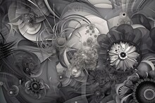 Grayscale Fractal Background . Digital Collage. Generative AI