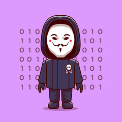 Cute Hacker Standing Cartoon Vector Icon Illustration. People Technology Icon Concept Isolated Premium Vector. Flat Cartoon Style