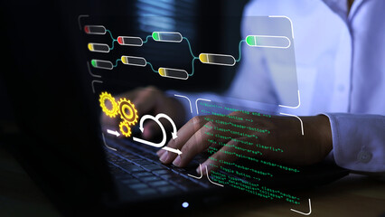 programmers are designing software with a node tree architecture as agile development and operation 