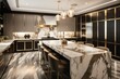 © Nicolae - Glamorous, high-end kitchen with gleaming marble countertops and golden accents, generative ai
