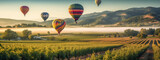 Hot Air Balloon Ride Over Beautiful Napa Valley, California, United States Banner - Generative AI.