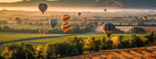 Hot Air Balloon Ride Over Beautiful Napa Valley, California, United States Banner - Generative AI.