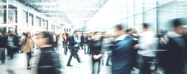 blurred business  people Walking on a modern walkway, abstakt image of people in the lobby of a modern business ,Generative AI