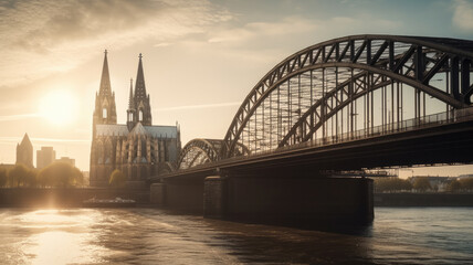 Canvas Print - cologne city with church created with Generative AI technology