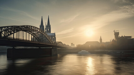 Canvas Print - cologne city with church created with Generative AI technology