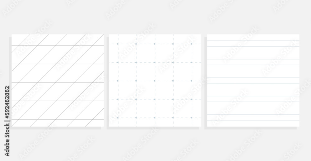 seamless grid pattern background, minimal simple vector design set, gray dotted lines for mail,cards,school