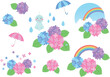 梅雨の紫陽花と雨の日のかわいいイラスト素材