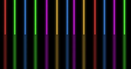 Wall Mural - color lines ascending with their reflection on a black background. overlay effects. animation vfx.