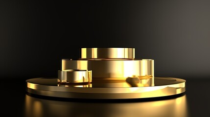 Abstract black background with gold podium for product presentation. 3d render.Generative Ai