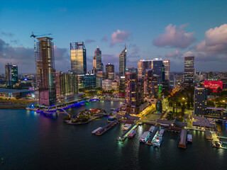 Wall Mural - Aerial shot of Perth CBD at sunset