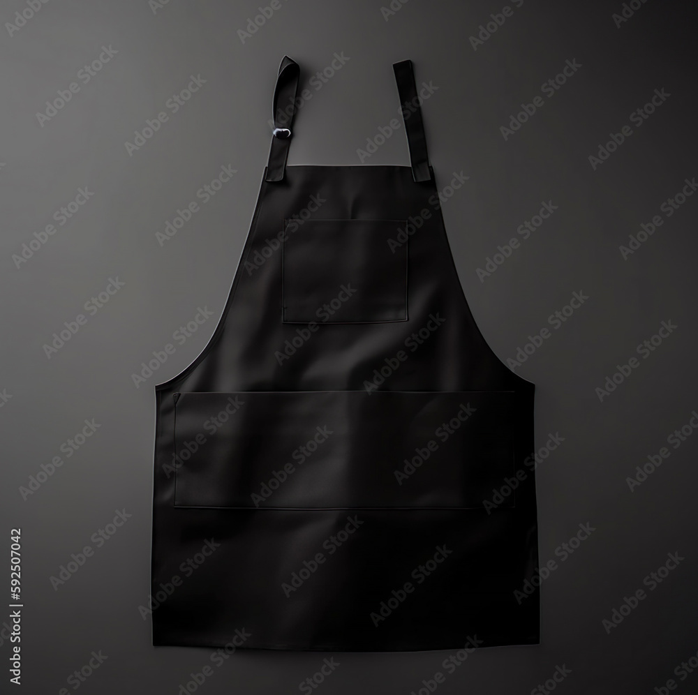 Mockup of a blank empty black apron hanging on a wall, for shop ...