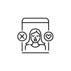 Wall Mural - dating app interface. pretty girl user. looking for a romantic partner. match and pass symbols. cros