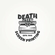 © BLAZYBONE - vintage screen printing with skeleton hand holding squeegees emblem logo template vector illustration design