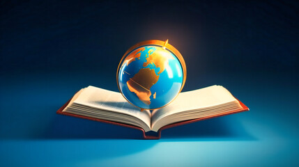 The book above the globe symbolizes the power of knowledge and education to transcend geographical boundaries and expand our understanding of the world.