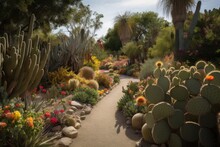 Cactus Garden, With A Variety Of Different Cacti In Bloom And Fruit, Created With Generative Ai