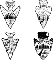 Wall Mural - set of camping emblem in arrowhead shape. design element for poster, card, banner, emblem, sign. vec