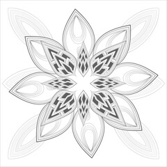 Pleasing decorative flower of Coloring book page for adult Black outline and white background