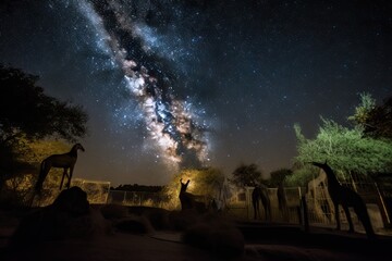 Wall Mural - the cosmic zoo, with a view of the night sky and stars, created with generative ai