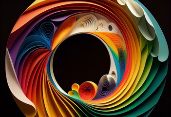 Black history month colors rainbows circle. Paper cut abstract composition on dark background. Generative AI