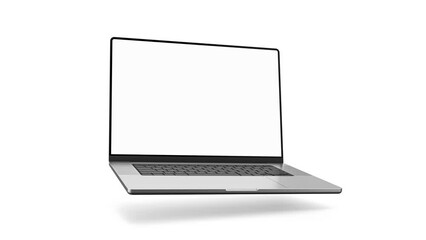 Wall Mural - the laptop smoothly rotates towards the camera, revealing its screen and switching it on. the video 