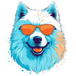 Samoyed T-shirt Vector Illustration, Cute happy dog, wearing sunglasses, Printable design for wall art, mugs, cases, etc.
