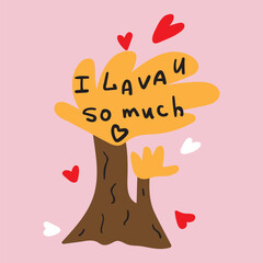 Wall Mural - Humor illustration. I lava u so much. Funny vector graphic design on pink background.