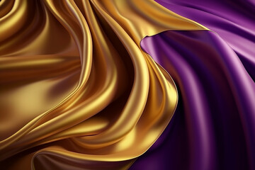 abstract wave pattern of silk fabric in gold and purple. background.