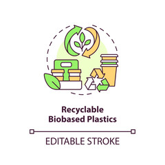 Wall Mural - Recyclable biobased plastics concept icon. Waste management. Biodegradable packaging idea thin line illustration. Isolated outline drawing. Editable stroke. Arial, Myriad Pro-Bold fonts used