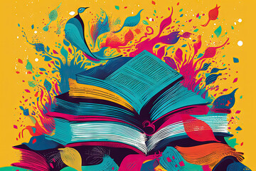 Colorful Book. Book festival concept World Poetry Day. Generative AI