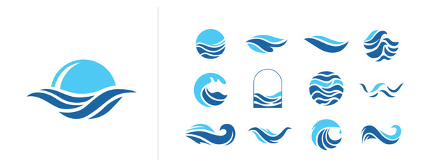 Wall Mural - Wave logo vector set. Water icon templates. Abstract sea, ocean surges