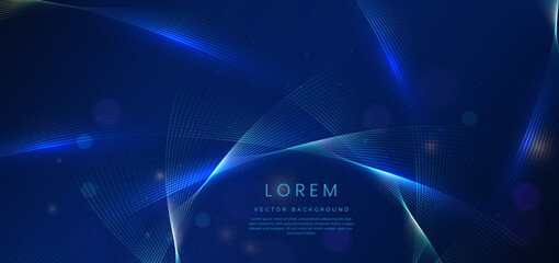 abstract luxury glowing lines curved overlapping on dark blue background. template premium award des
