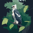 Harpy eagle perched high in the rainforest canopy. Tropical rainforest birds and animals. Flat vector illustration concept. Generative AI