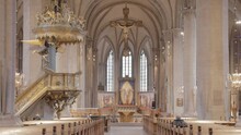 Interior Of Linkoping Cathedral With The Pulpit And Altar In Sweden. - Wide