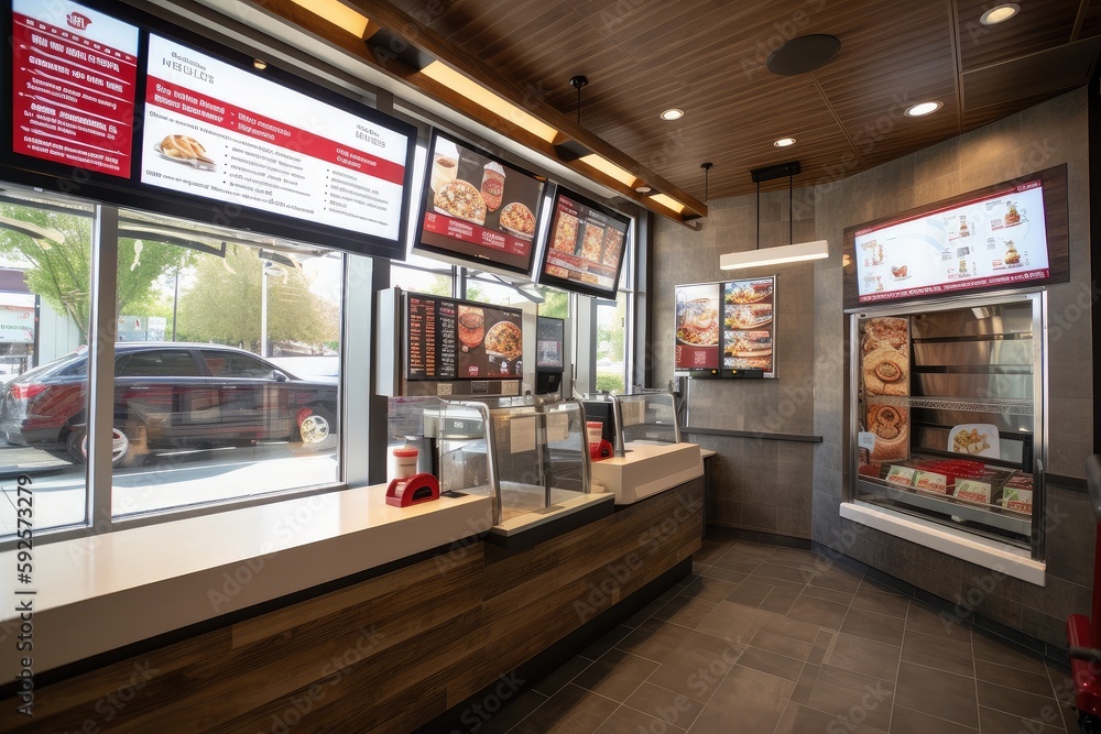 drive-thru window with interactive touch screen, allowing customers to ...