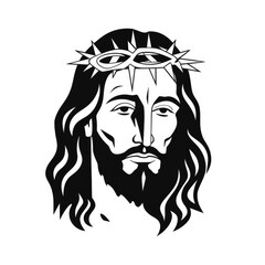 Black and white silhouette of Jesus Christ The Saviour with a crown of thorns on white background Generative AI Illustration