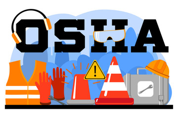 OSHA concept. Occupational safety and health administration. Government public service protecting worker from health and safety hazards on the job. Isolated flat vector illustration