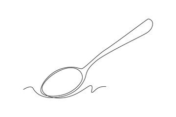 Wall Mural - Single one line drawing spoon. Tableware concept. Continuous line draw design graphic vector illustration.