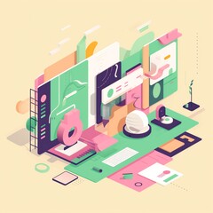 Wall Mural - Design thinking flat illustration, prototyping, refining ideas, generative ai