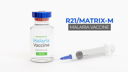 R21/Matrix-M Malaria vaccine for immunization against plasmodium infection.  3d illustration on white background.