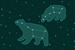 A large horizontal banner with the Constellation of the big and little Dipper. The star poster. Astronomical banner. Silhouette of Bears in the sky. URSA. Vector illustration with Bucket. 