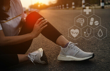  Ankle knee accident in sport exercise running jogging.low key lighting.