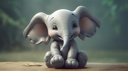 Adorable grey elephant baby sitting with cute smile. Elephant cartoon sit. Al generated