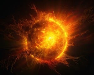 Wall Mural - The sun seen close up with explosions on its surface on a black background. Generative AI