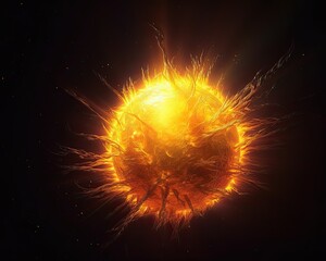 Wall Mural - The sun seen close up with explosions on its surface on a black background. Generative AI