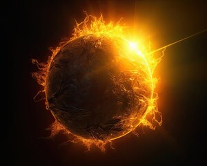 Wall Mural - The sun seen close up with explosions on its surface on a black background. Generative AI