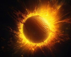 Wall Mural - The sun seen close up with explosions on its surface on a black background. Generative AI
