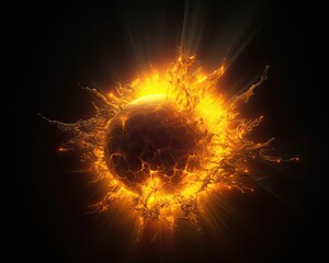 Wall Mural - The sun seen close up with explosions on its surface on a black background. Generative AI