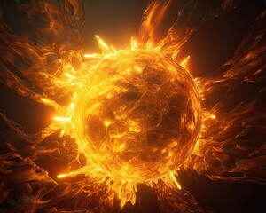 Wall Mural - The sun seen close up with explosions on its surface on a black background. Generative AI