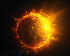 Wall Mural - The sun seen close up with explosions on its surface on a black background. Generative AI