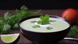 This chilled avocado soup with cilantro is a simple and healthy recipe that is perfect for a light lunch or refreshing appetizer. Generated by AI.